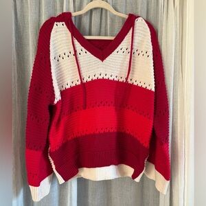 SHEIN Curve V-Neck Knit Sweater in Red and White Women's Size 3XL
